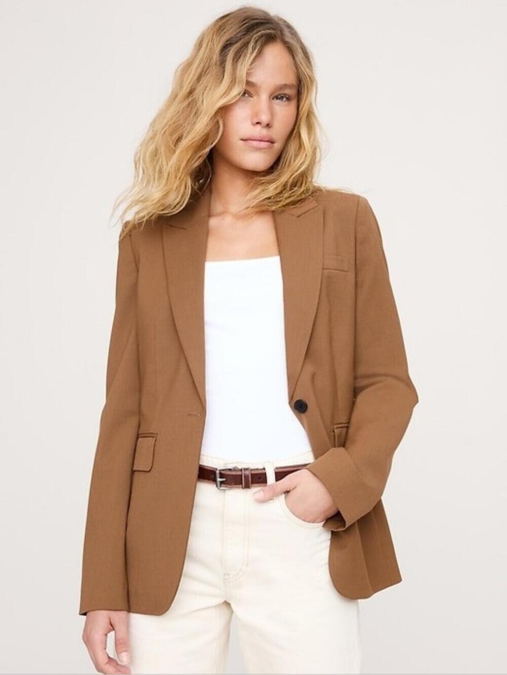 Banana Republic Slim Italian Wool Blazer Saddle Brown Tan NWT 8P PETITE